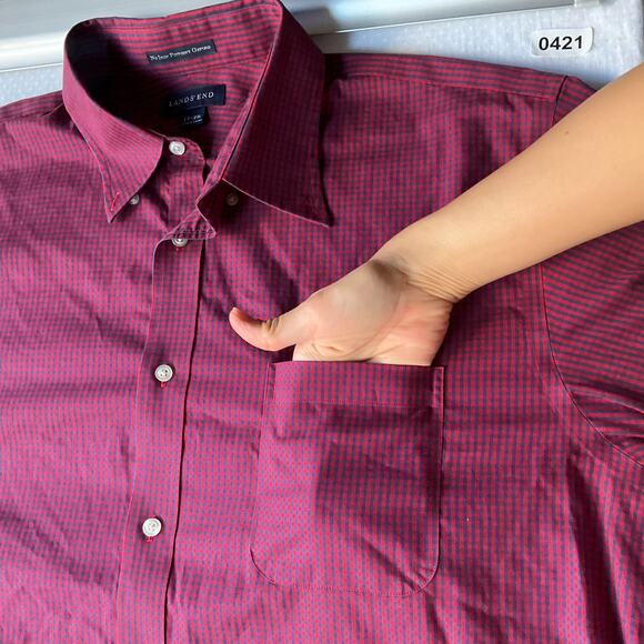 Land’s End Men’s Long Sleeve Button Down Shirt size XL (17-35), Bright Red Blue - Picture 6 of 9